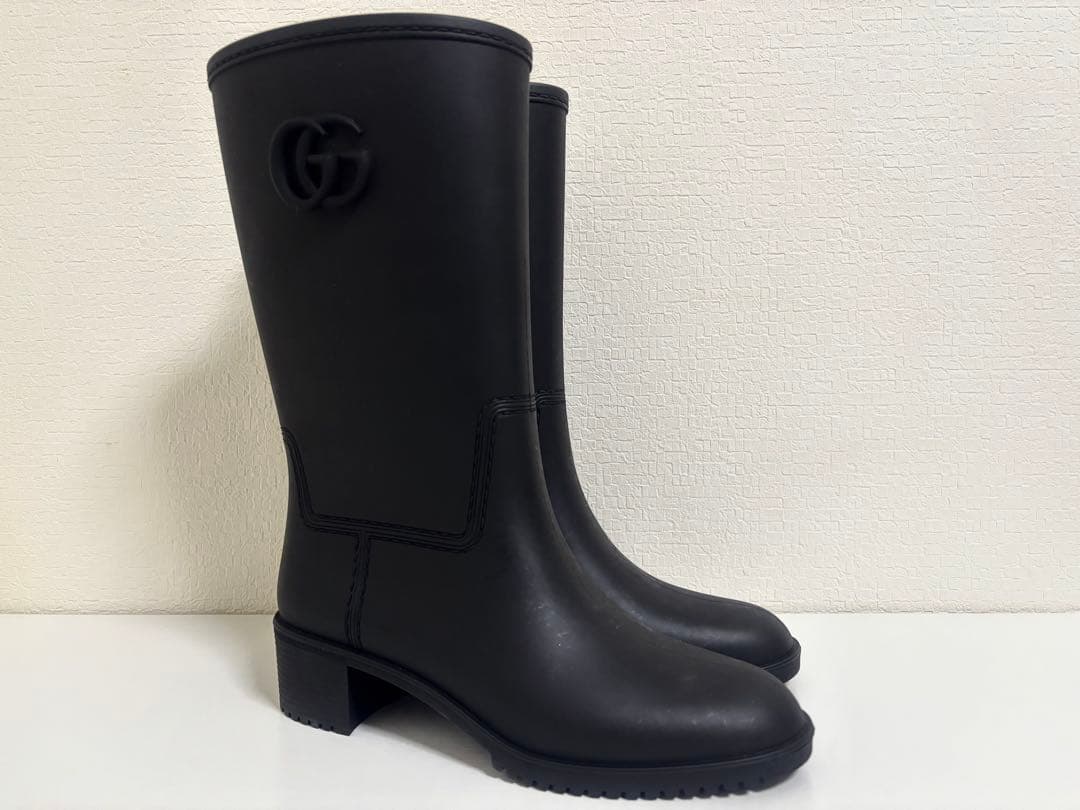 未使用 GUCCI ブラック GGマーモント ラバーレインブーツ