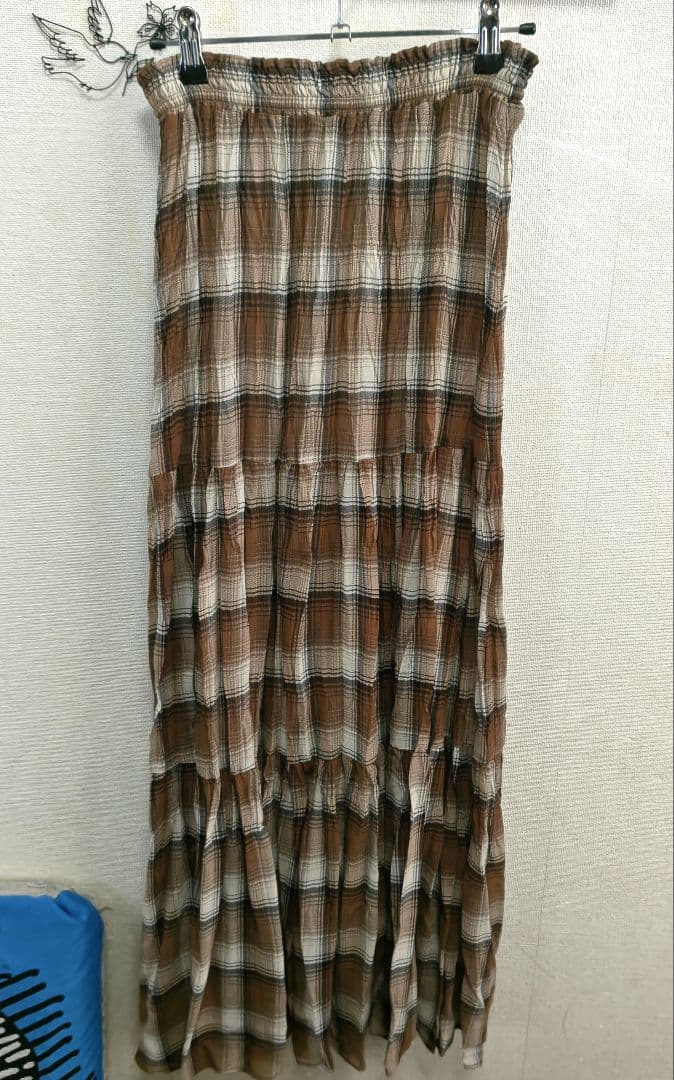 美品　DouDou　チェックワッシャースカート　ブラウン