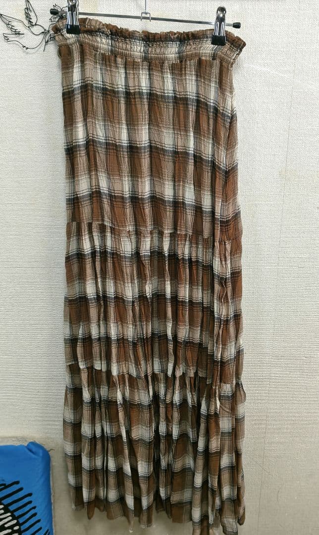 美品　DouDou　チェックワッシャースカート　ブラウン