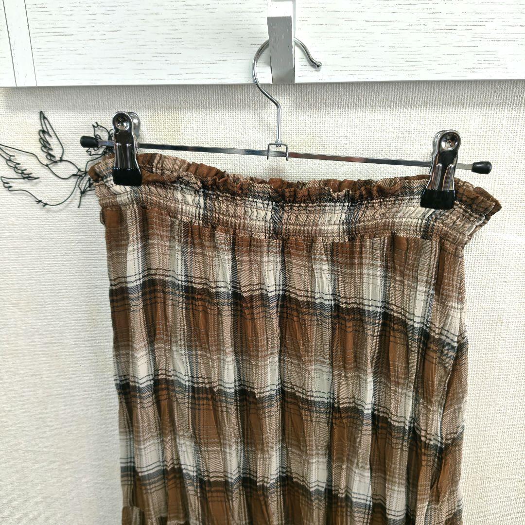 美品　DouDou　チェックワッシャースカート　ブラウン