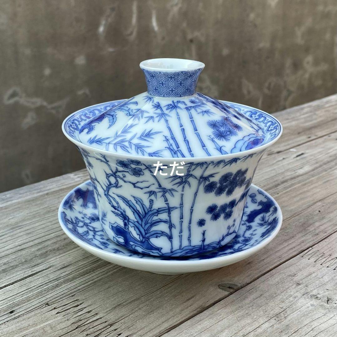 中国茶器 景徳鎮 松梅竹大蓋碗 茶杯 煎茶器 未使用品