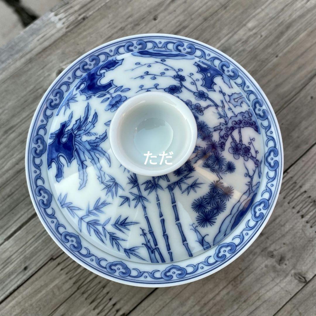 中国茶器 景徳鎮 松梅竹大蓋碗 茶杯 煎茶器 未使用品