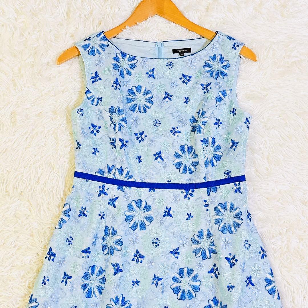 【美品✨】　TOCCA トッカ　刺繍ワンピース 花柄 ブルー 4 XL レース