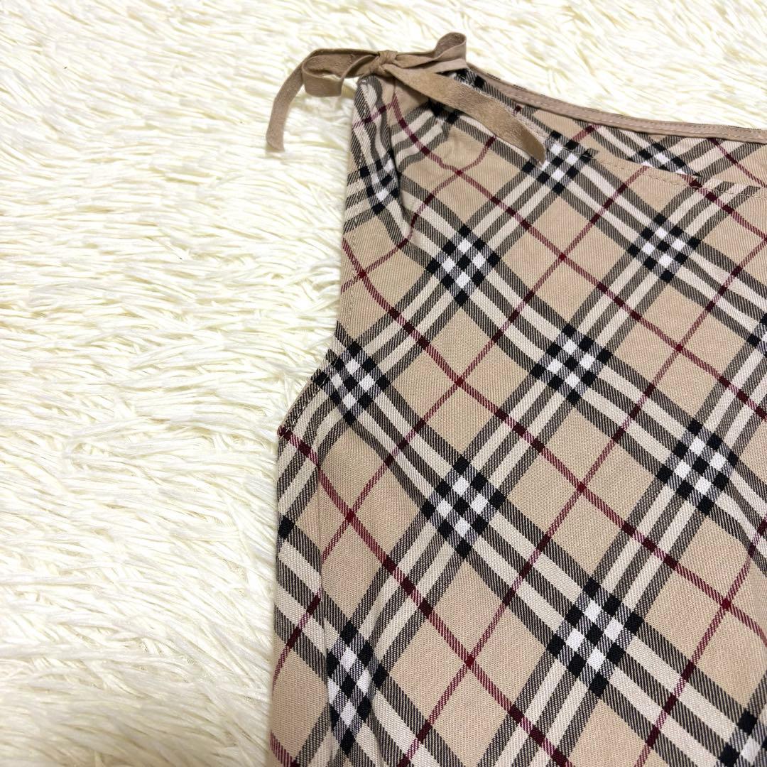 バーバリーブルーレーベル ノースリーブ ワンピース ノバチェック リボン M