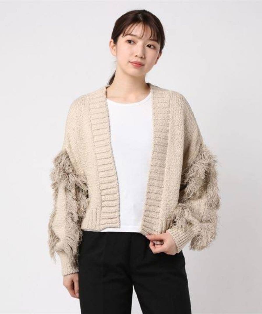 EBONY エボニー フリンジショート丈カーディガン ナチュラルカラー