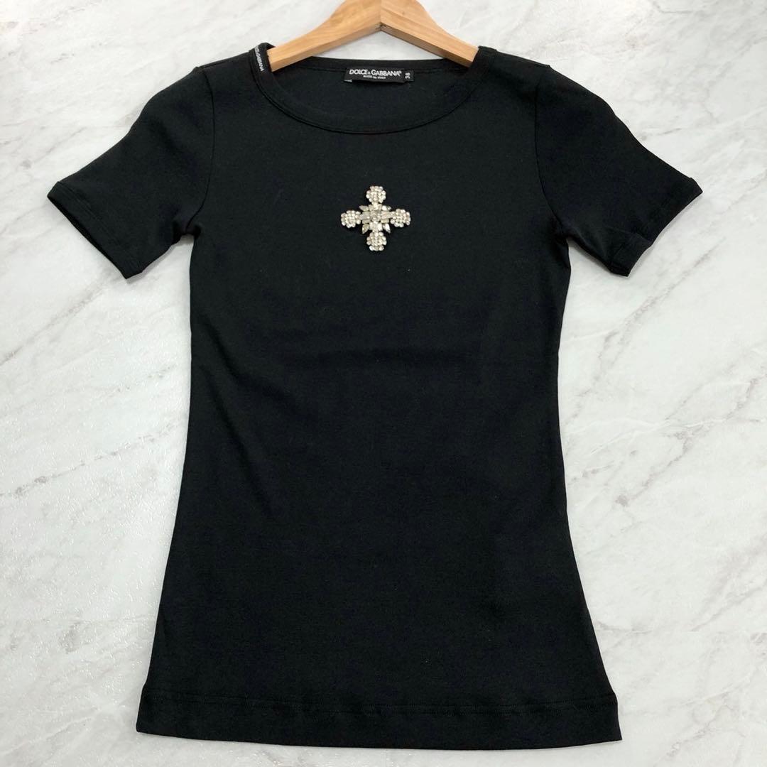 【未使用級】ドルチェ&ガッバーナ ビジュー Tシャツ 襟ロゴ ブラック 38