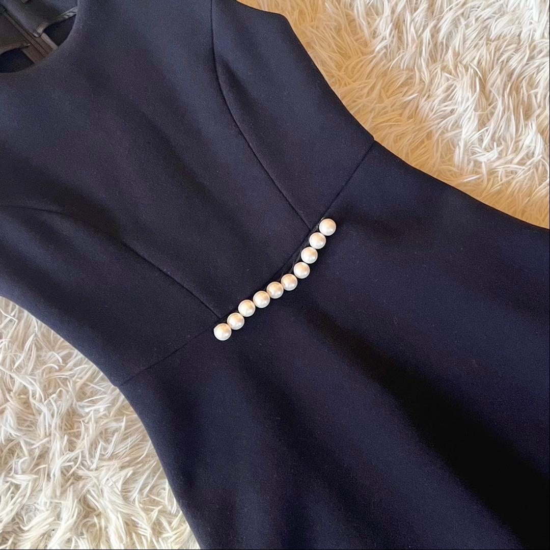 美品✨ ヨーコチャン パール Aライン ワンピース ドレス ネイビー 38