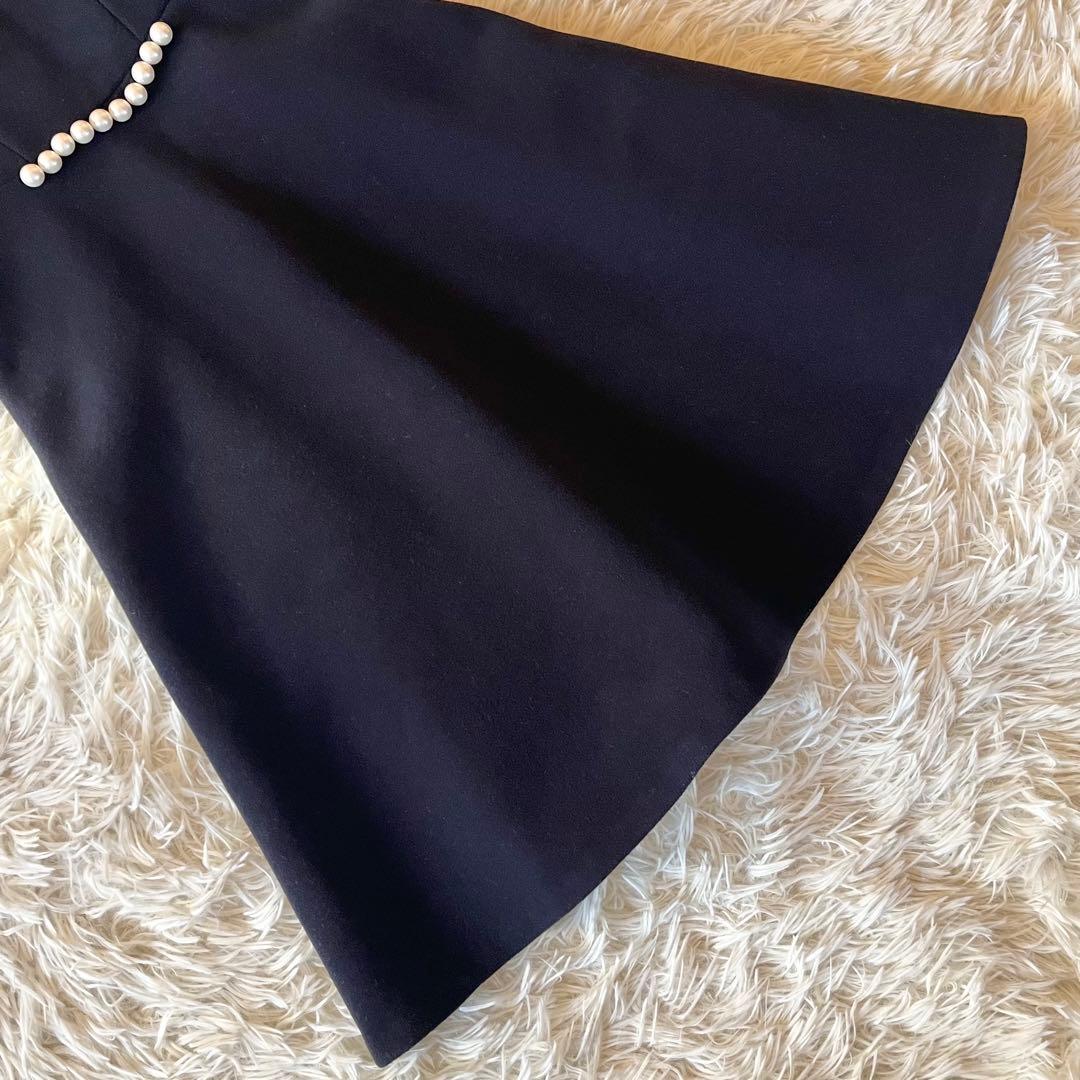 美品✨ ヨーコチャン パール Aライン ワンピース ドレス ネイビー 38