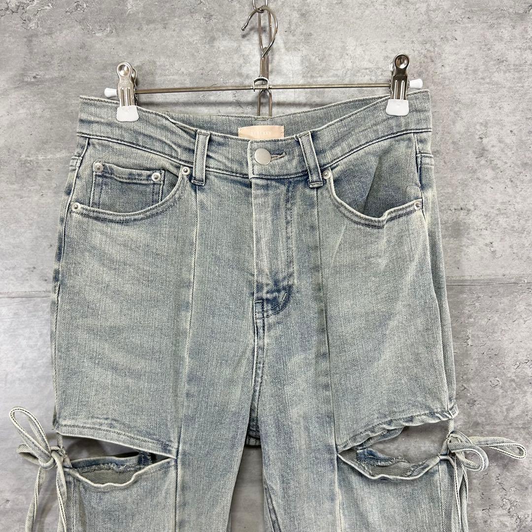 RESEXXY カットアウトリボンデニムパンツ S ブーツカット 人気　フレア