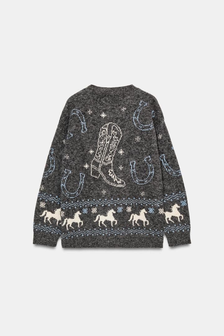 新品 ZARA ジャカードニットボタンカーディガン L