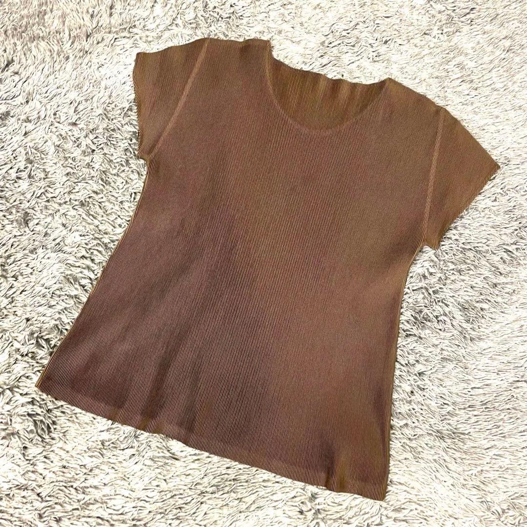 【美品】イッセイミヤケ PLEATS PLEASE カットソー 半袖 ブラウン