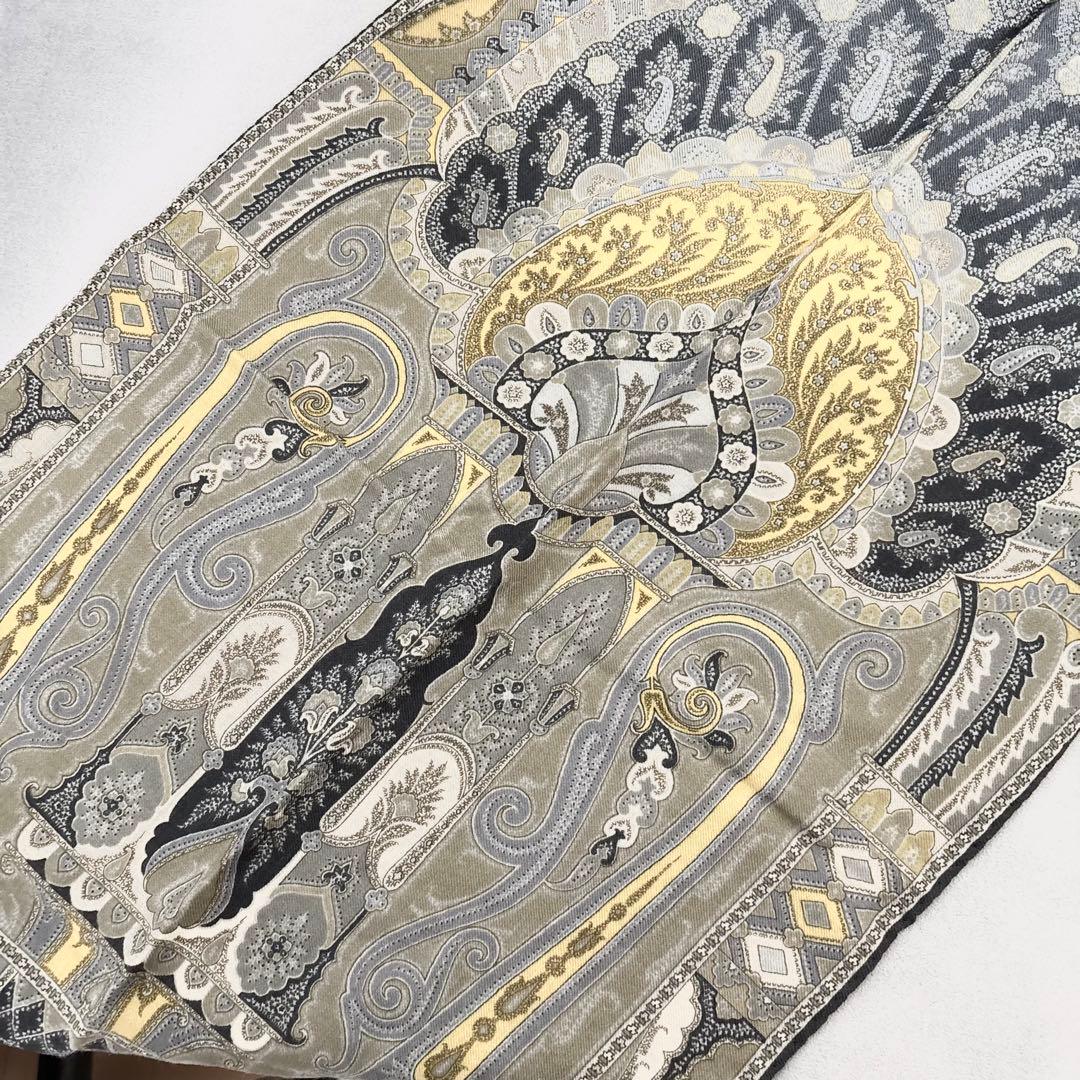 美品✨ETRO ストール ペイズリー柄 ウール シルク 総柄 ロゴ