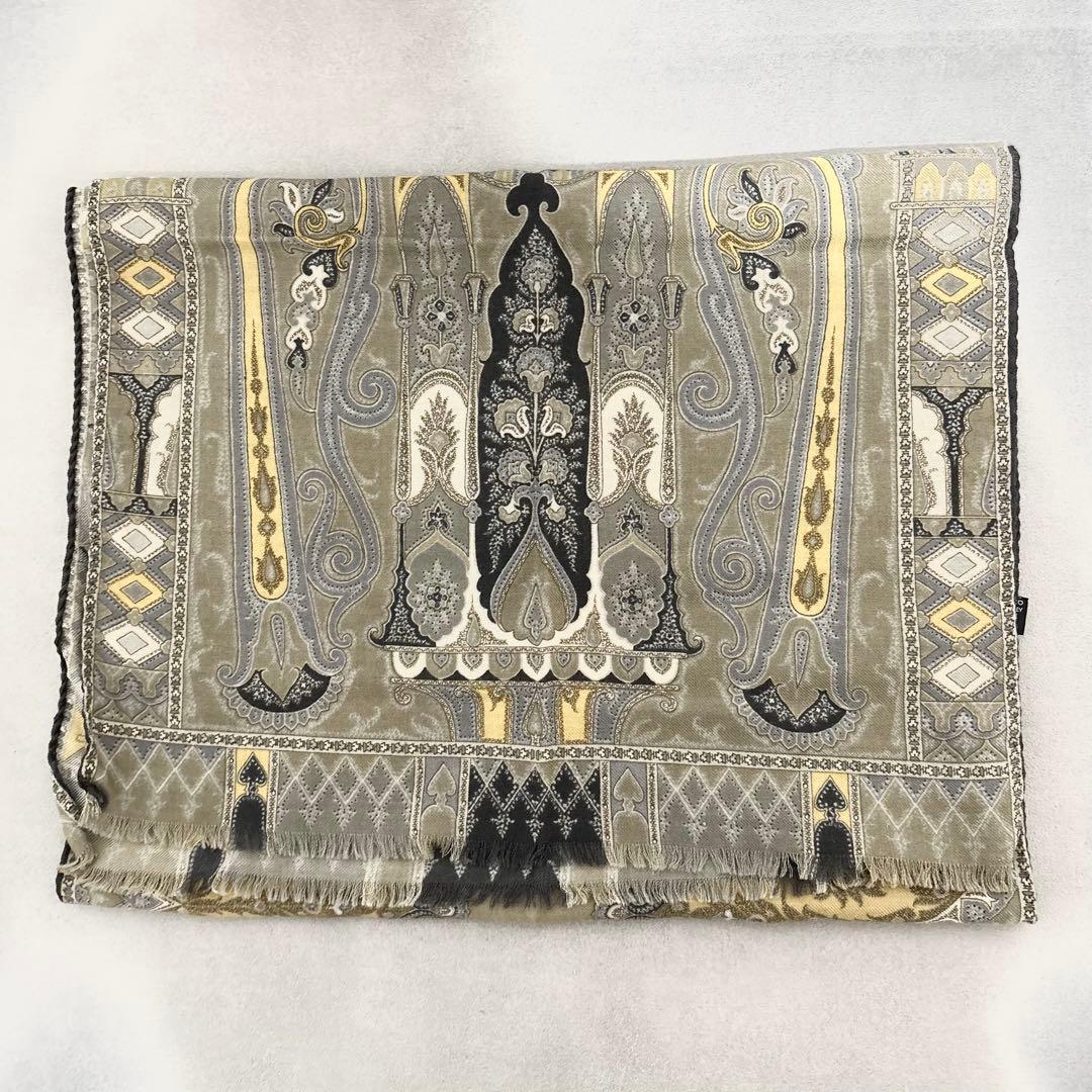 美品✨ETRO ストール ペイズリー柄 ウール シルク 総柄 ロゴ