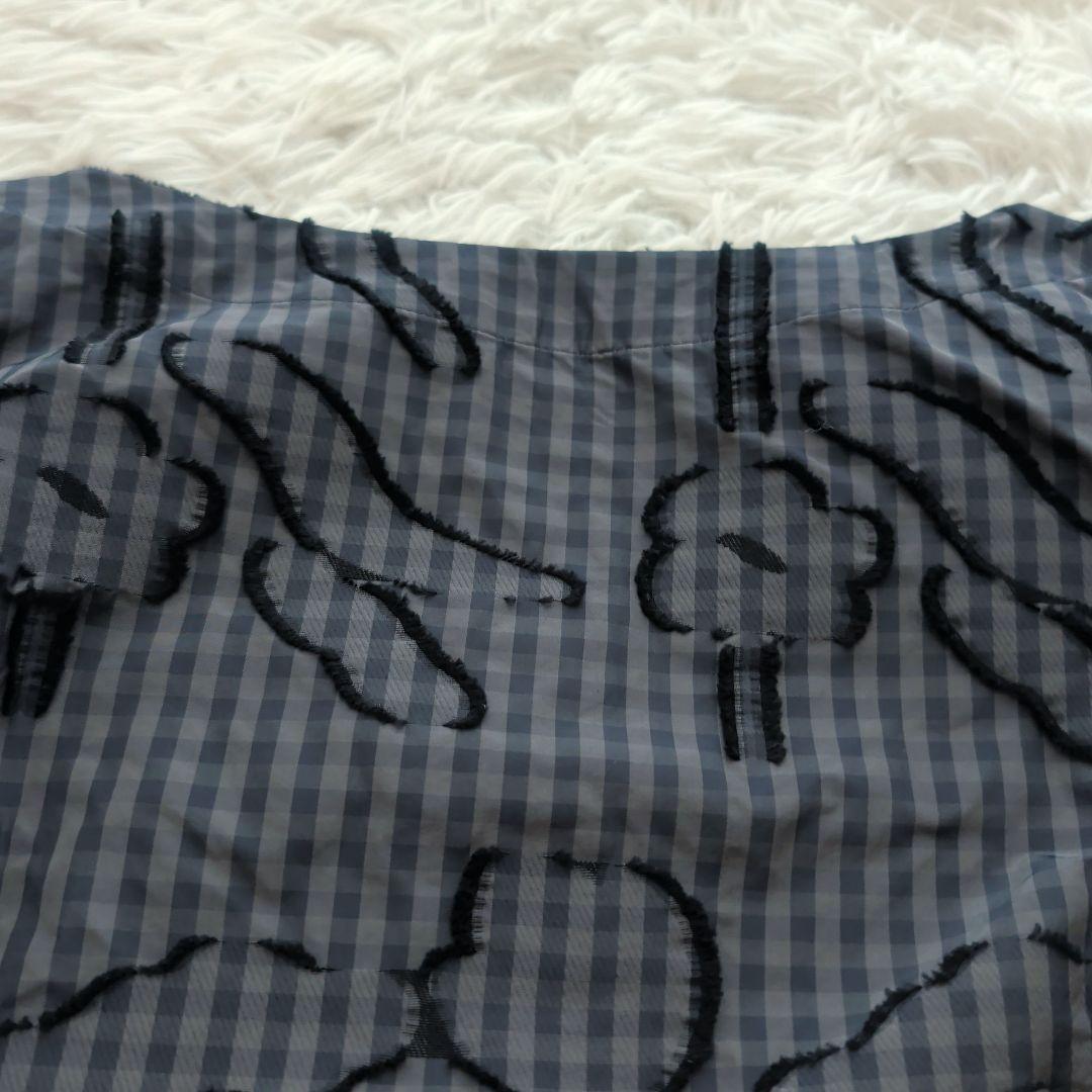 現行 イッセイミヤケ チェック 立体刺繍 フレアワンピース 七分袖 2