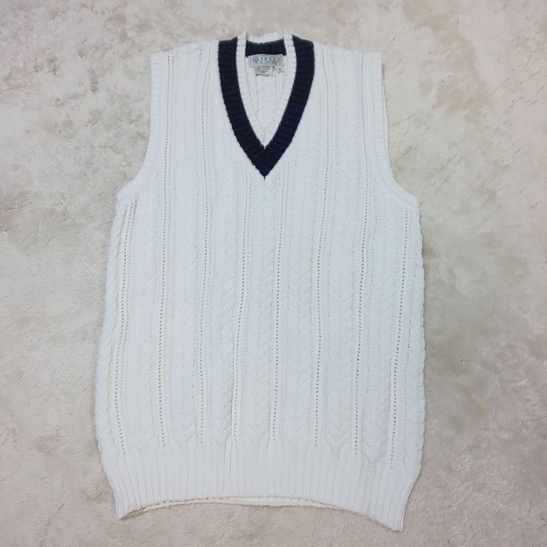 【極美品/希少】OLD GUCCI ヴィンテージ ケーブル チルデンニットベスト