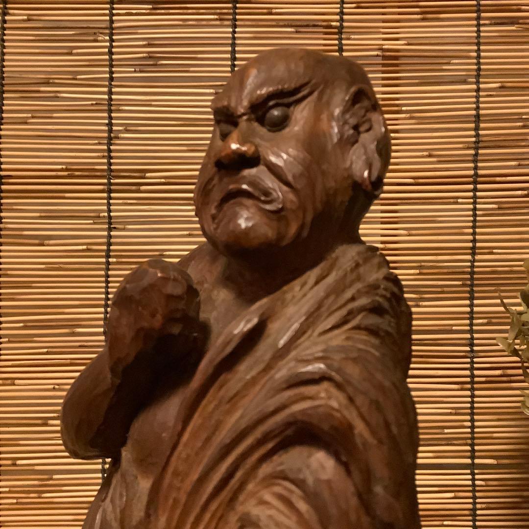 大正期・最高位聖者「聖獣獅子と阿羅漢」高僧・聖獣・煩悩断滅・最高境地・悟り・木彫