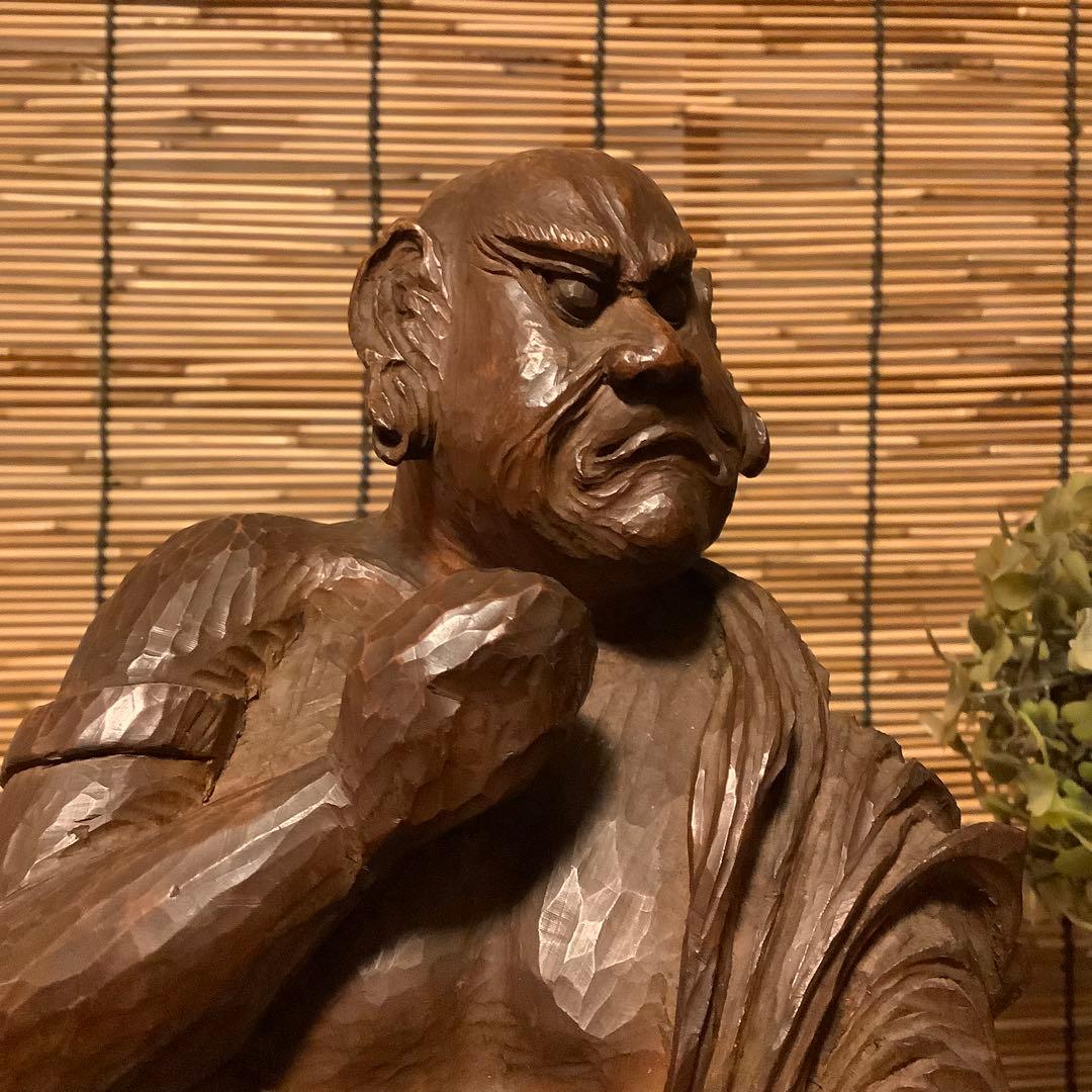 大正期・最高位聖者「聖獣獅子と阿羅漢」高僧・聖獣・煩悩断滅・最高境地・悟り・木彫