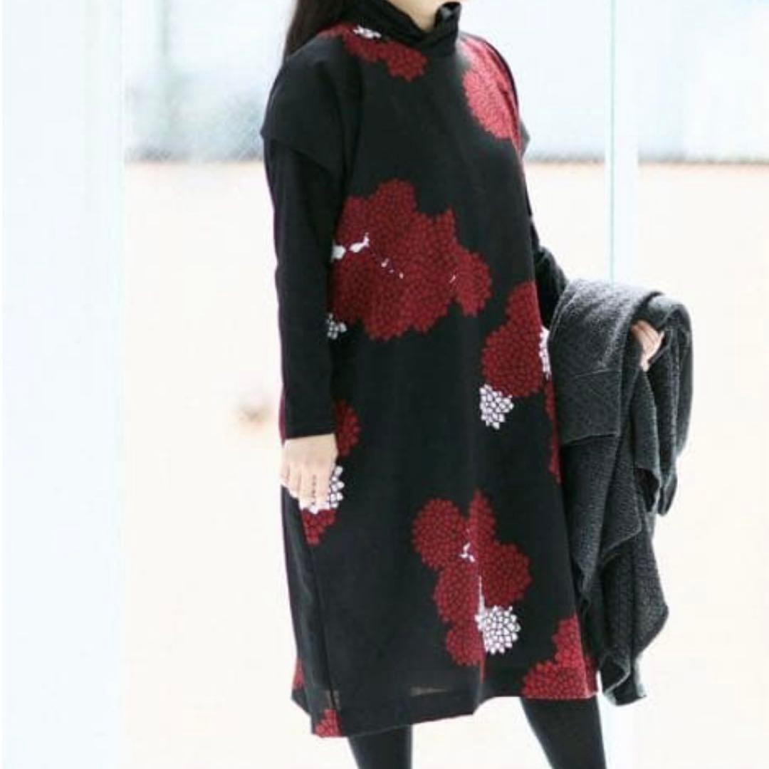 新品未使用タグ付 sou・sou 貫頭衣 雲間に菊 モスリン 長方形衣ワンピース