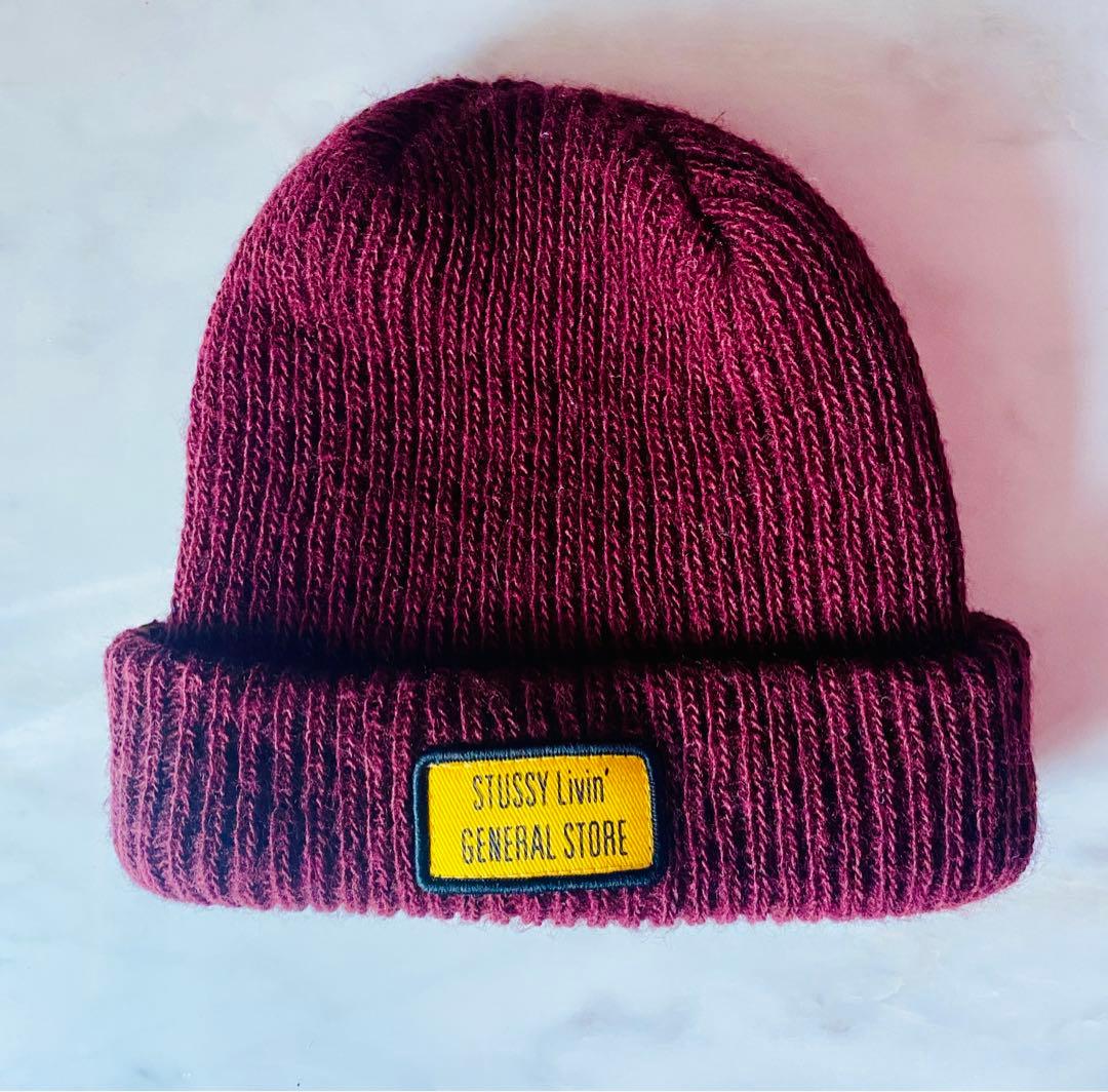 90s　USA製　OLD stussy　ロゴ刺繍ワッペン　ニット帽　ビーニー