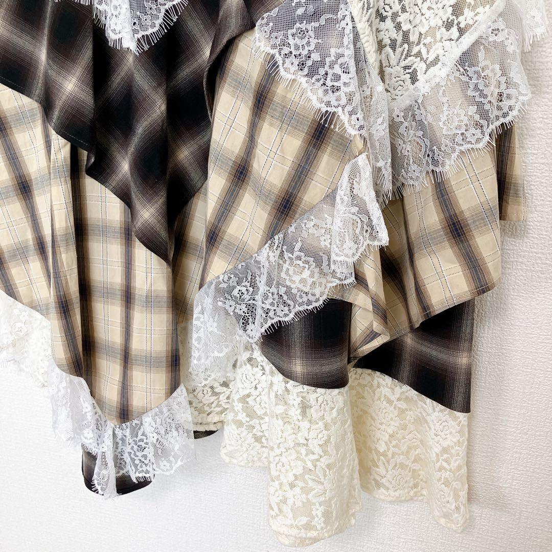 SLY【新品】REMAKE LIKE LACE CHECK SK ブラウン　M