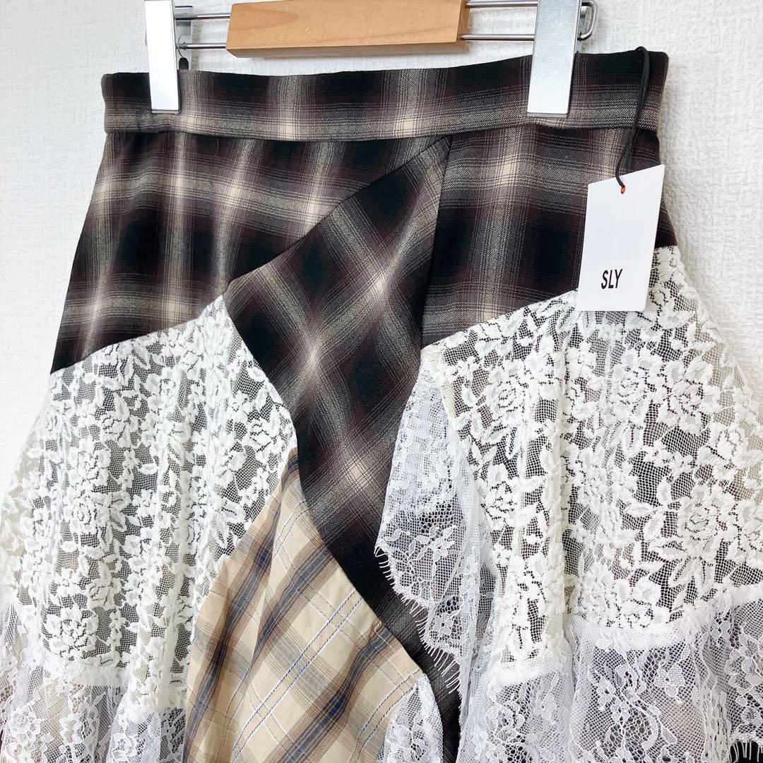 SLY【新品】REMAKE LIKE LACE CHECK SK ブラウン　M