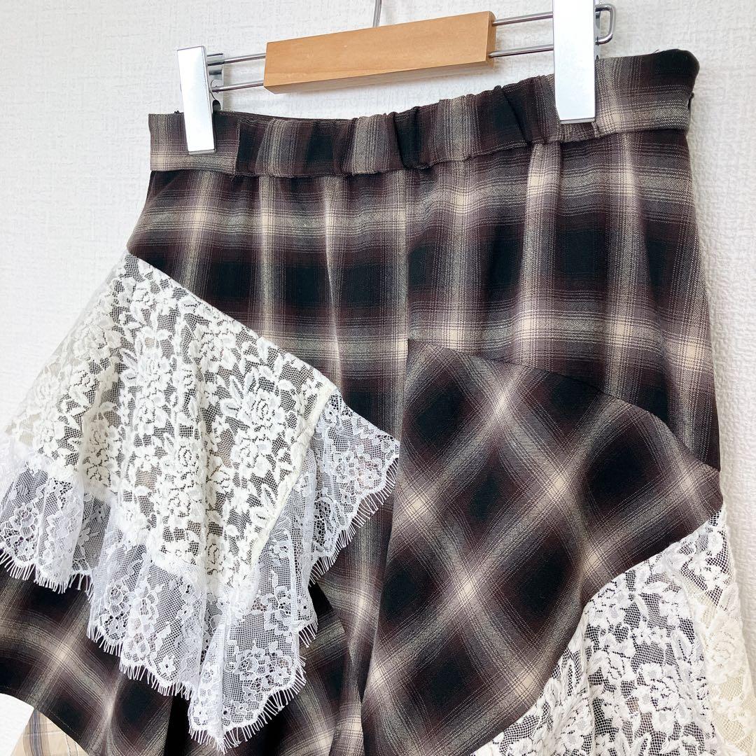 SLY【新品】REMAKE LIKE LACE CHECK SK ブラウン　M