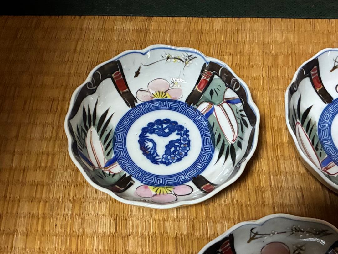 古伊万里 伊万里 染付 色絵 膾皿 中皿 六枚