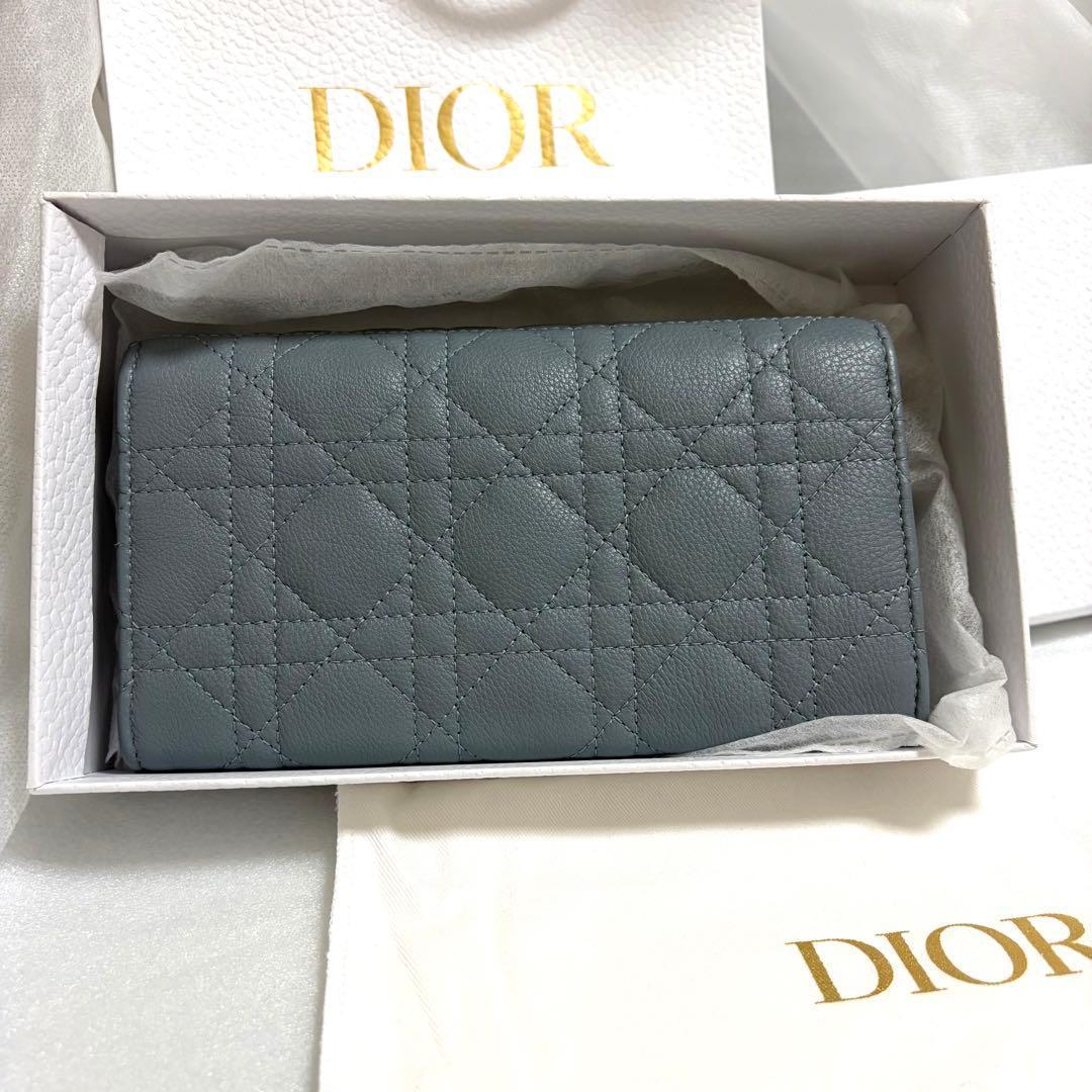 【超美品・備品付き】Dior ロングウォレット カナージュ カーフスキン ブルー