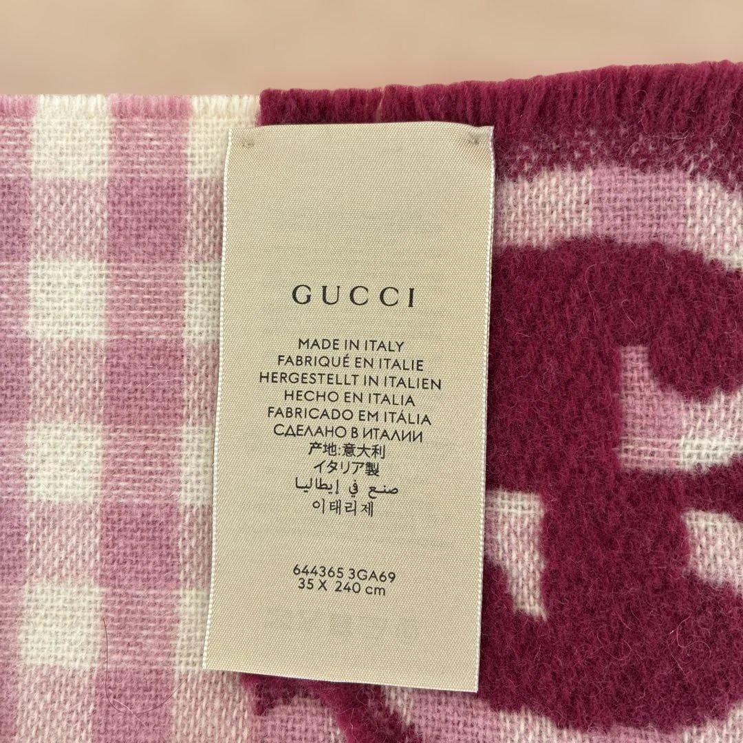 GUCCI チェック柄マフラー ピンク/パープル 35x240cm