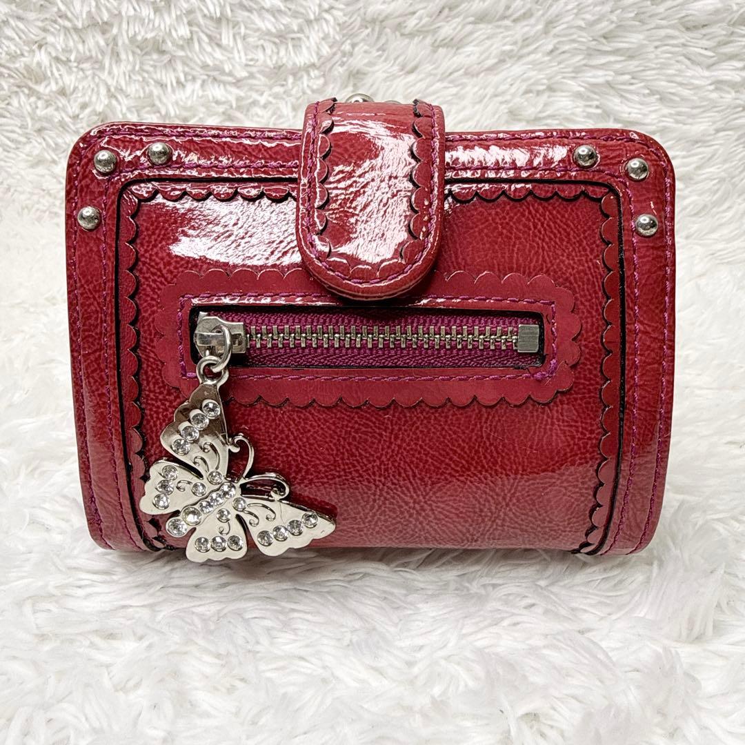 ANNA SUI がま口 二つ折り財布 蝶 チャーム スタッズ エナメル