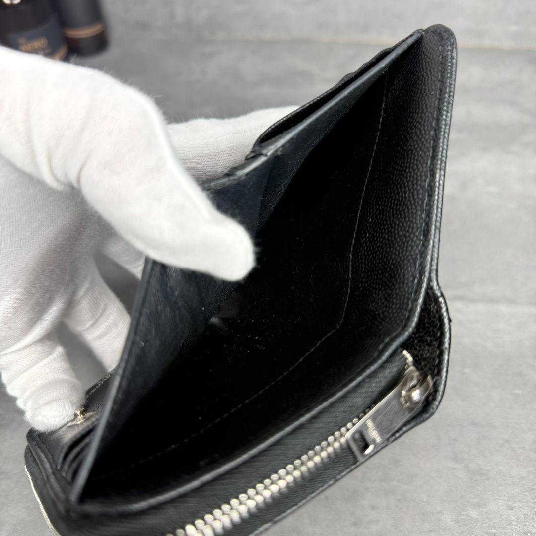 ★美品★SAINT LAURENT 2つ折り財布 キャビアスキン YSL 黒