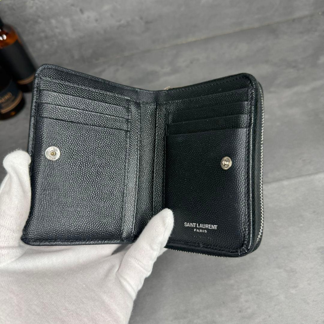 ★美品★SAINT LAURENT 2つ折り財布 キャビアスキン YSL 黒