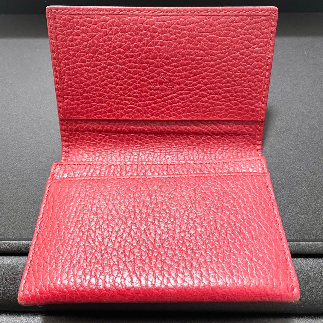 希少GUCCI 本革　GG マーモント　名刺入れ　赤　シボ革　鑑定済み正規品保証