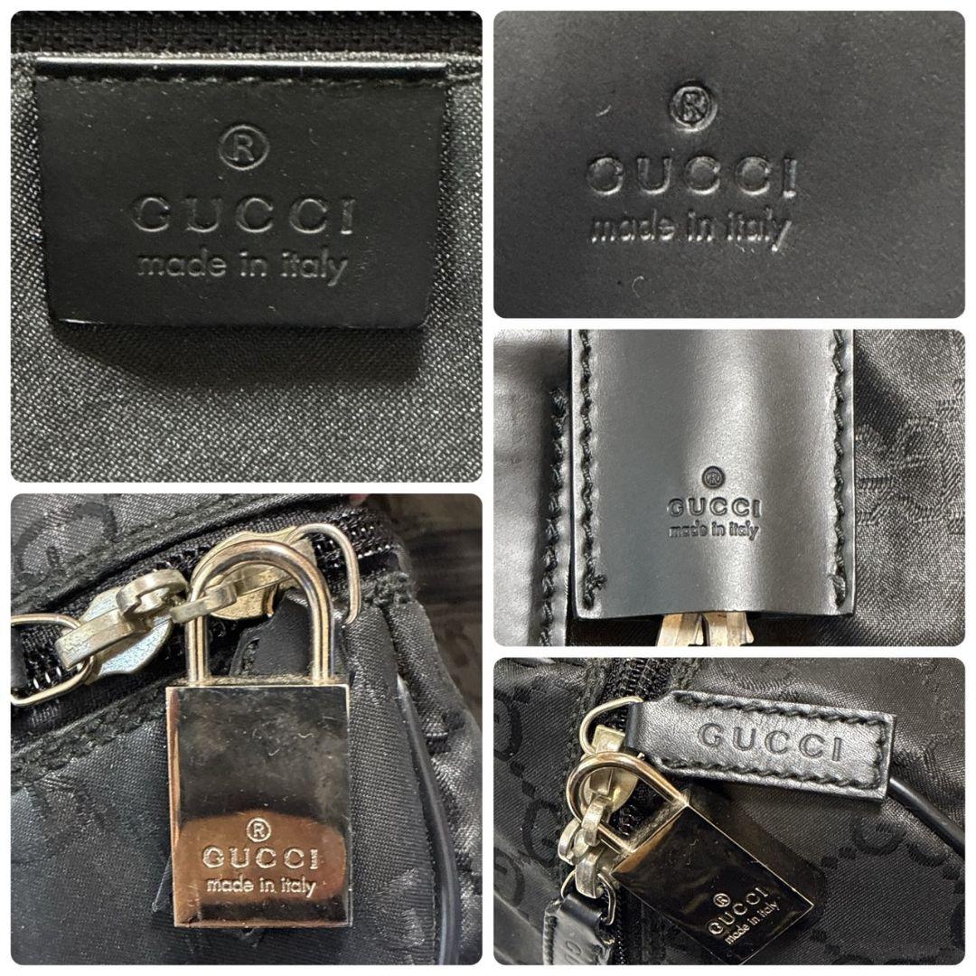 【美品】GUCCI グッチ ボストンバッグ GG柄 ナイロン×レザー ブラック