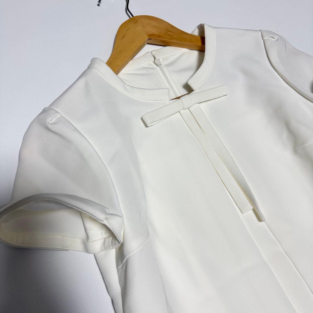 極美品✨ ルネ 半袖 ワンピース フレア リボン ホワイト タグ付き