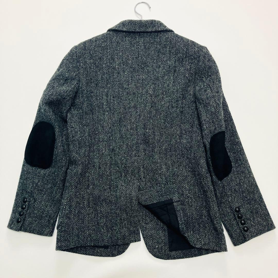 美品　ハリスツイード　テーラードジャケット　ヘリンボーン　ワッペン　くるみボタン