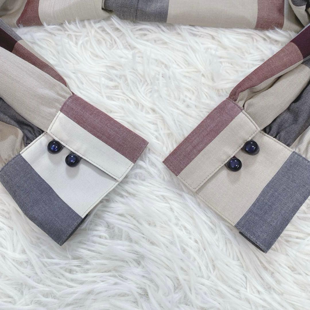 美品 ブルーレーベルクレストブリッジ チェック柄ワンピース フリル襟 春ワンピ