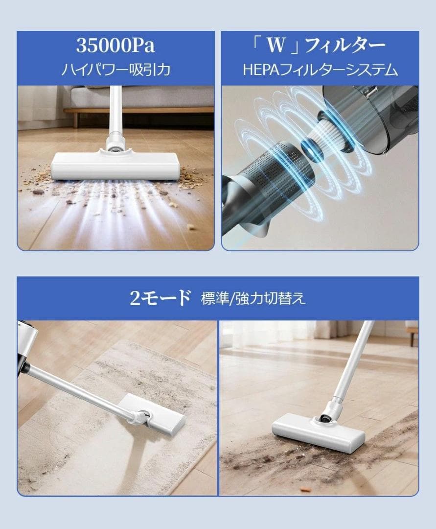 コ一ドレス掃除機　コードレスクリーナー 低騒音　35000Pa　ハンディ掃除機