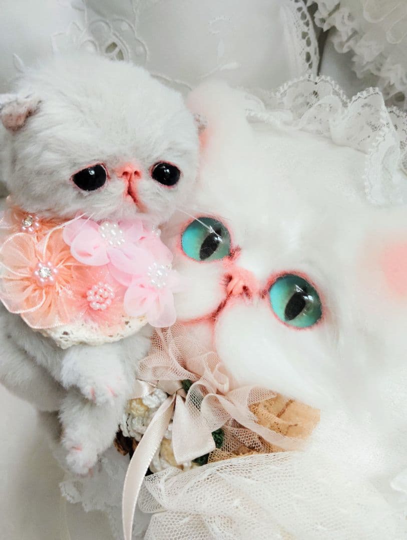 ハンドメイド♡猫ちゃんお顔クッション♡フリル♡レース♡