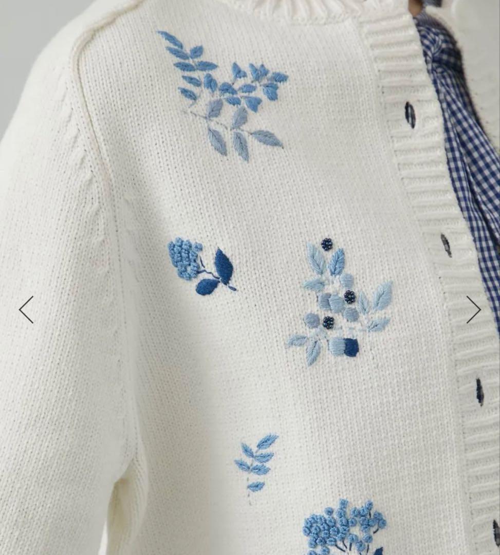 seventen セブンテン フラワー手刺繍カーディガン ブルー M 2025