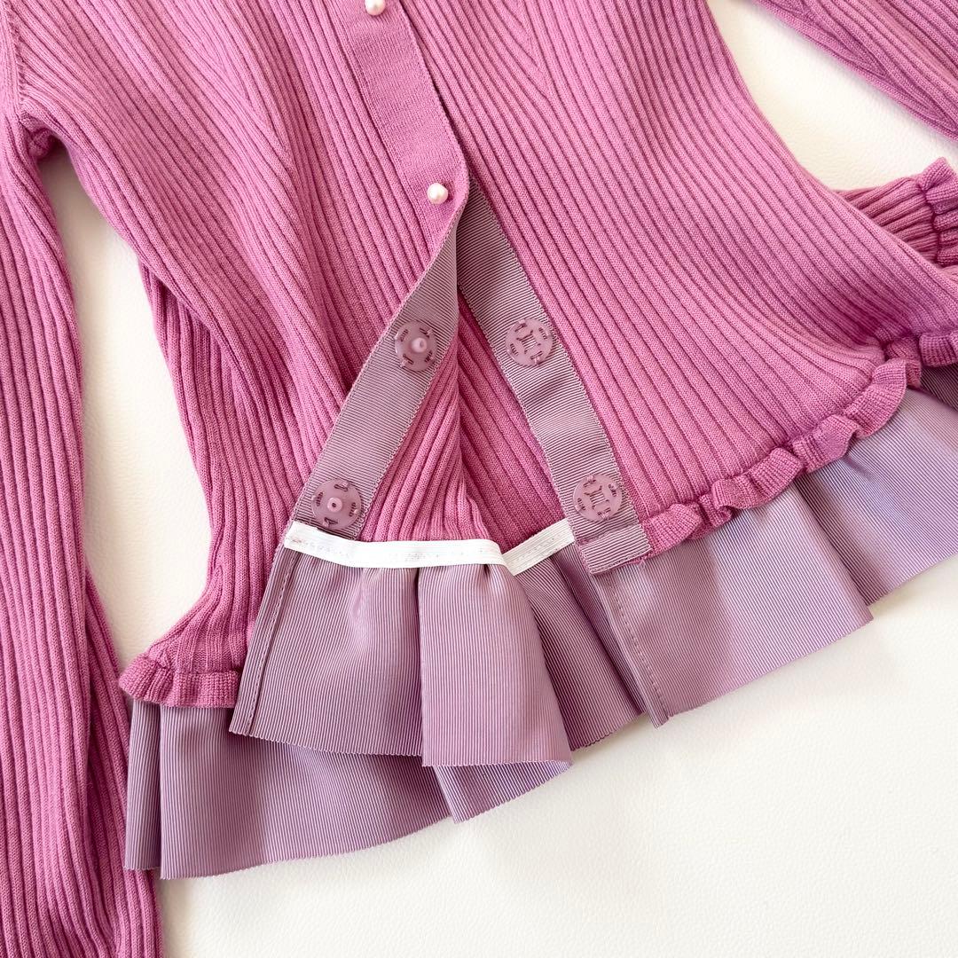 M'S GRACYパールボタンカーディガン フリル ピンク Ｌ　美品