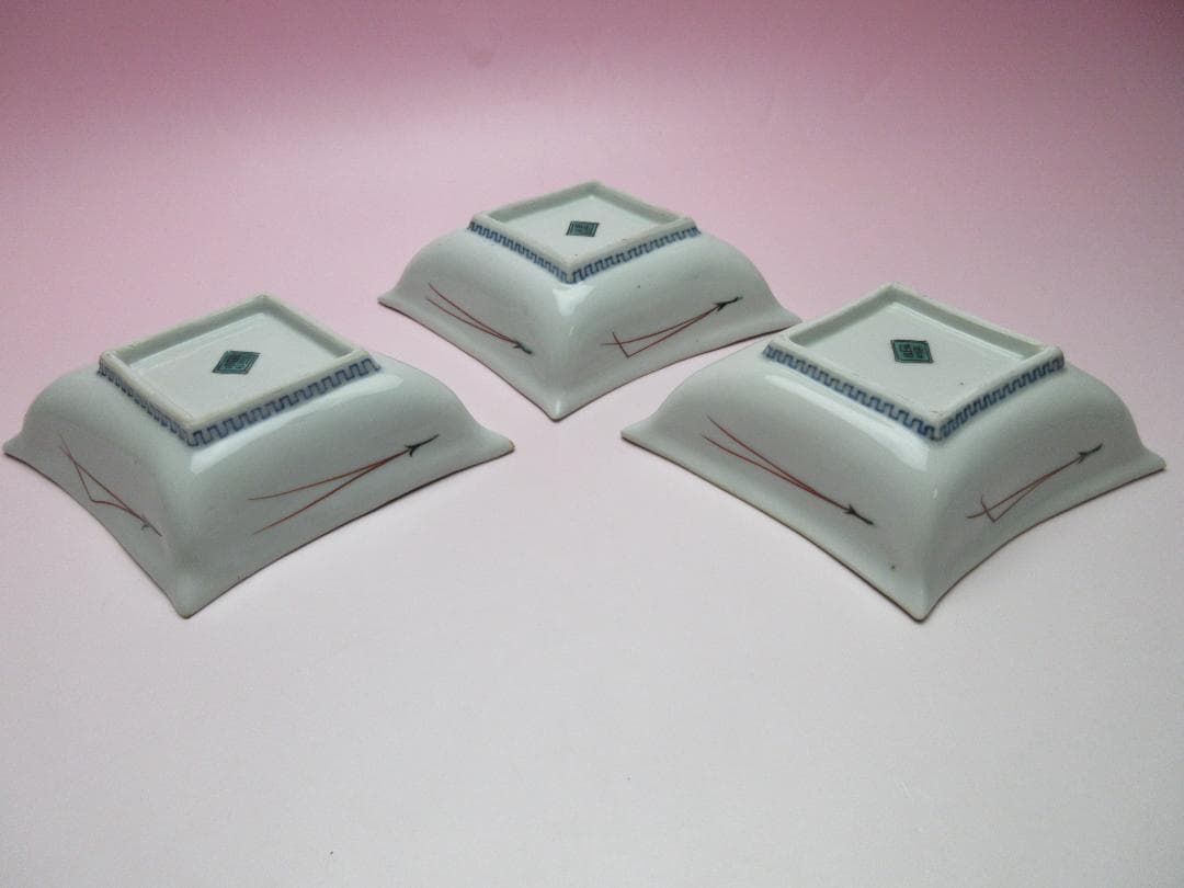 九谷 角福 鳥紋 菱形 向付 皿 9客 TN93 70816