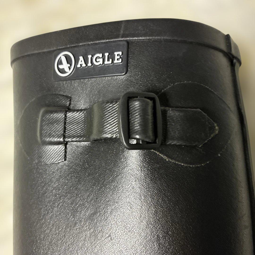 AIGLE ブラック 長靴 バックル付き24.5cm