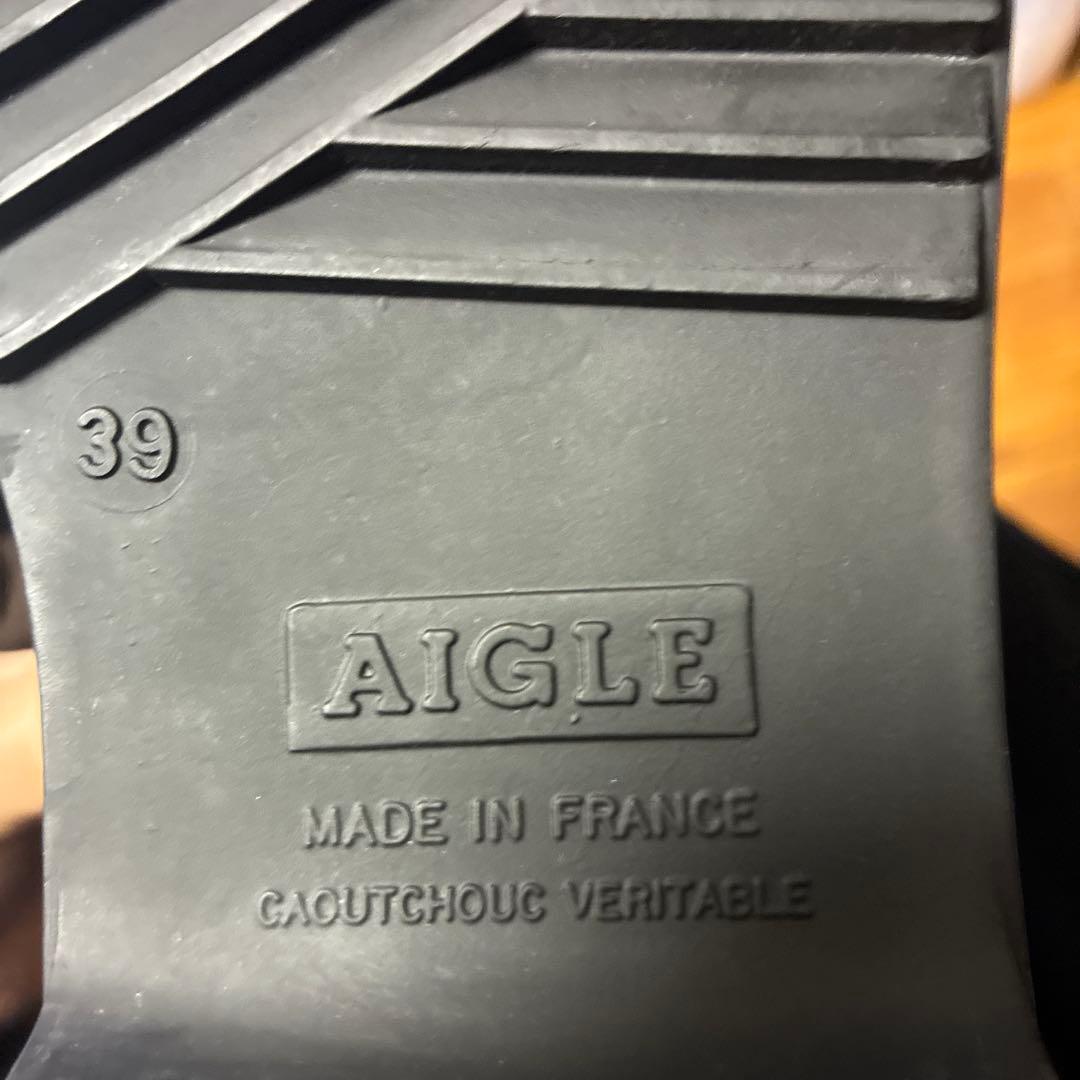 AIGLE ブラック 長靴 バックル付き24.5cm