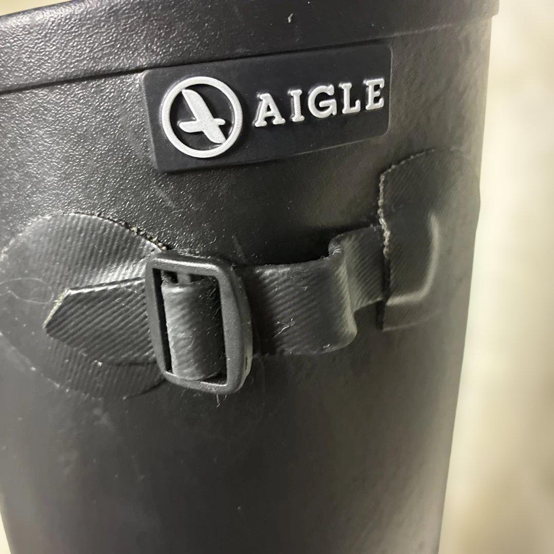 AIGLE ブラック 長靴 バックル付き24.5cm