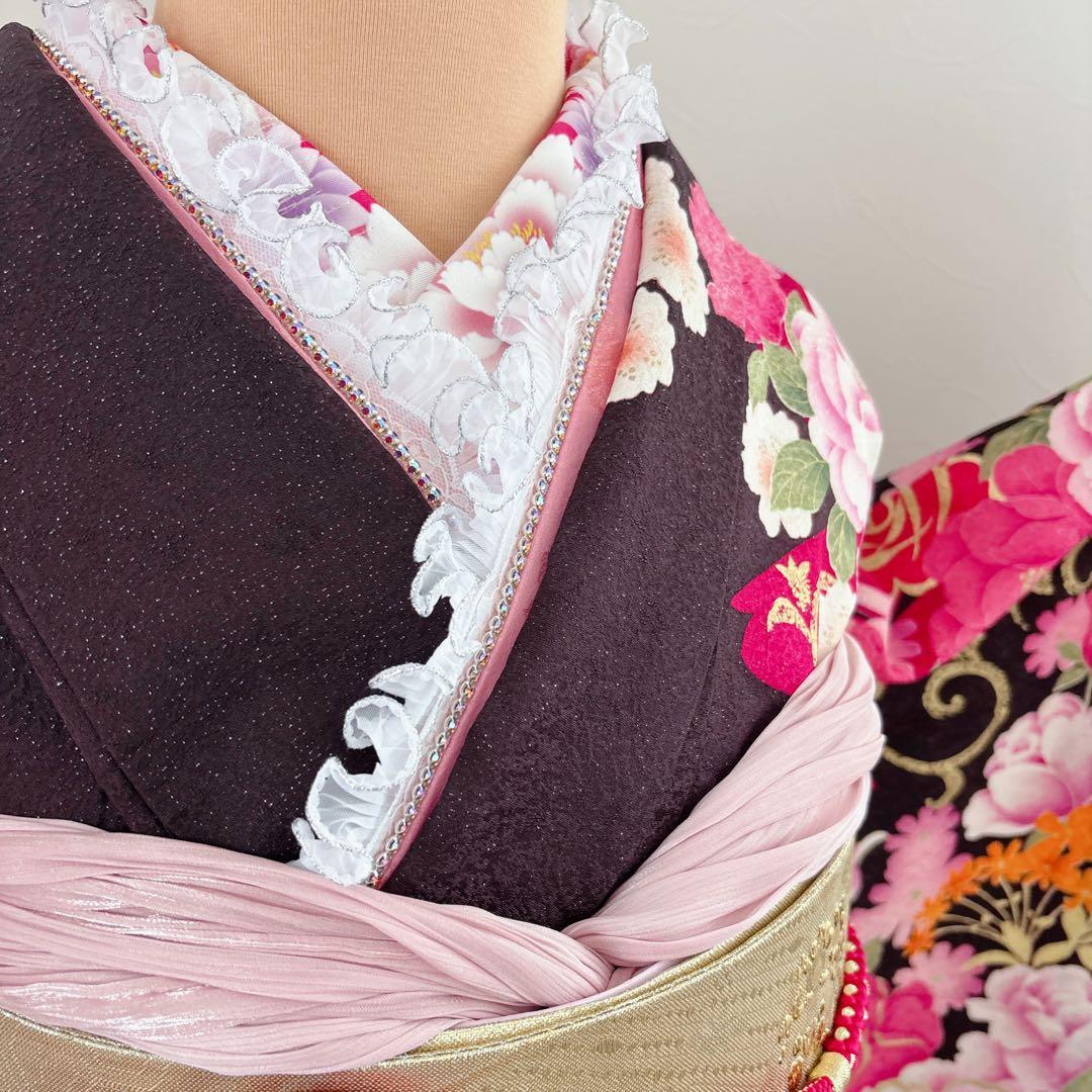 新品 豪華正絹振袖フルセット　薔薇 大輪 ラメ加工 刺繍 姫　成人式に！！