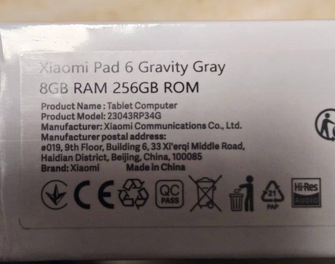 Xiaomi Pad 6 、8GB RAM 256GB ROM『未開封』