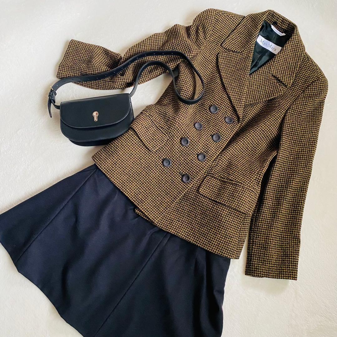 最高級 白タグ MaxMara 千鳥格子 ダブル ジャケット 40 希少