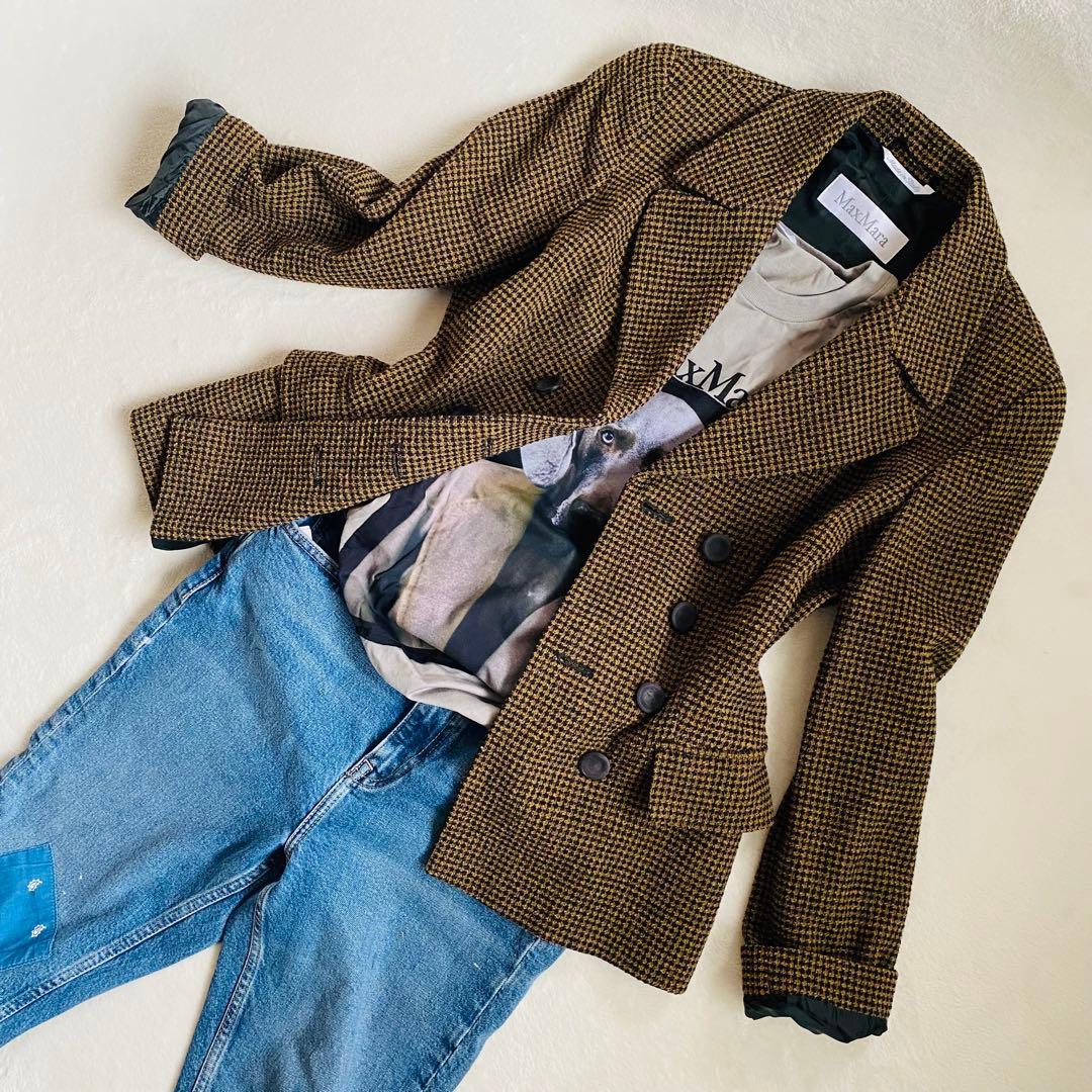 最高級 白タグ MaxMara 千鳥格子 ダブル ジャケット 40 希少