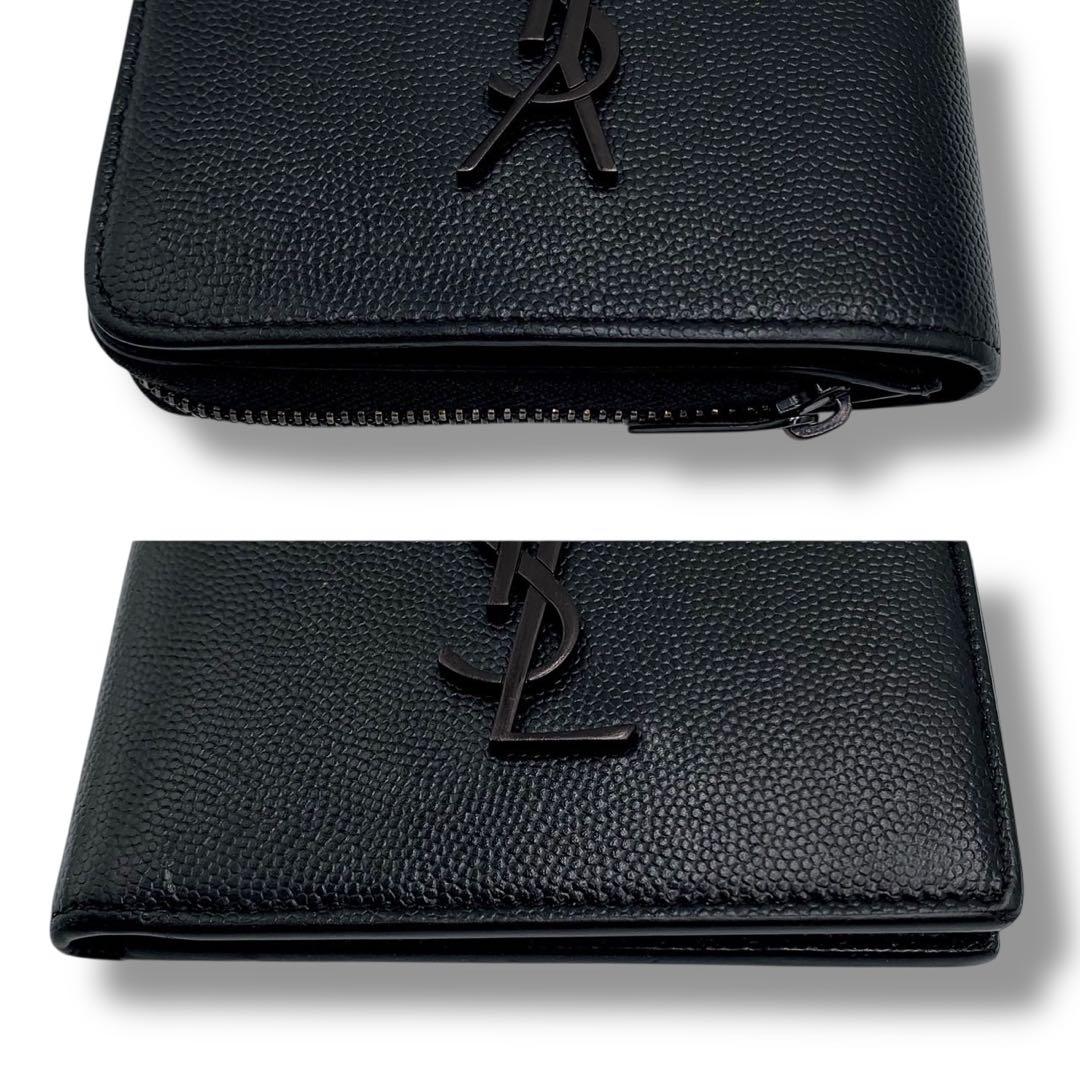 美品✨サンローランパリ 折り財布 コンパクトウォレット ロゴ ブラック 付属品付